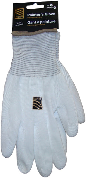 Nour R GLOVE3 Painter Gloves, L, Elastic Cuff, Nylon/Polyurethane, White