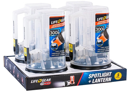 LifeGear 41-3975 Spotlight and Lantern, AA Battery, Battery, LED Lamp, 300 Lumens, 20 hr Max Runtime, Clear