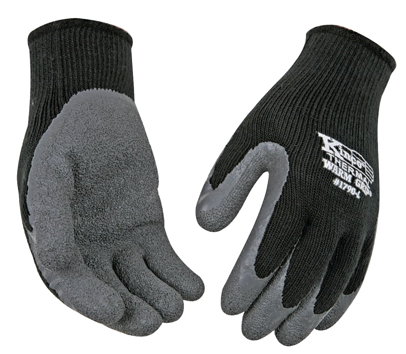Warm Grip 1790-M Thermal Protective Gloves, Men's, M, 11 in L, Wing Thumb, Knit Wrist Cuff, Acrylic/Latex, Black