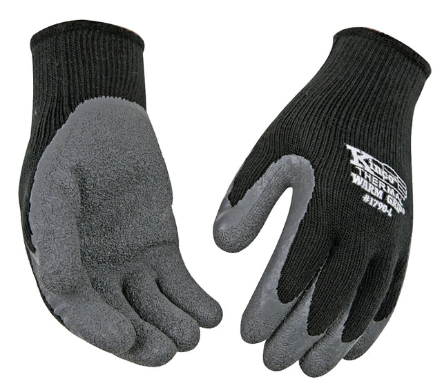 Warm Grip 1790-M Thermal Protective Gloves, Men's, M, 11 in L, Wing Thumb, Knit Wrist Cuff, Acrylic/Latex, Black