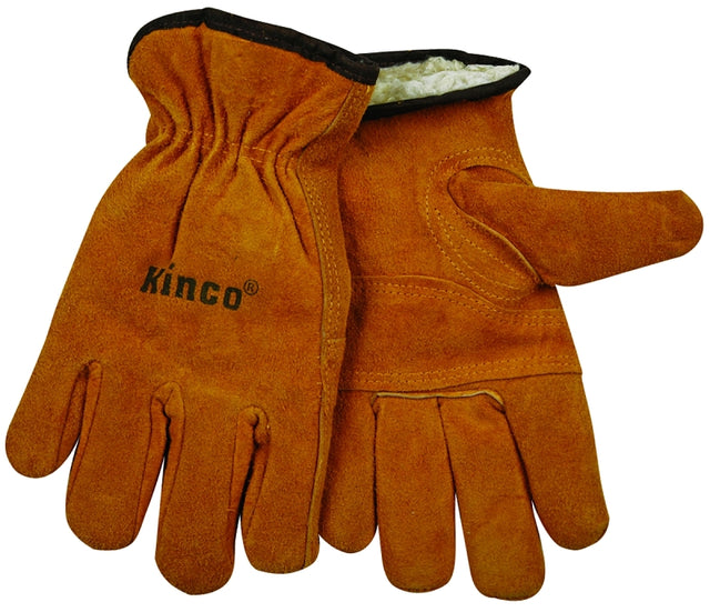 Kinco 51PL-M Gloves, Men's, M, 10-1/2 in L, Keystone Thumb, Easy-On Cuff, Cowhide Leather, Gold