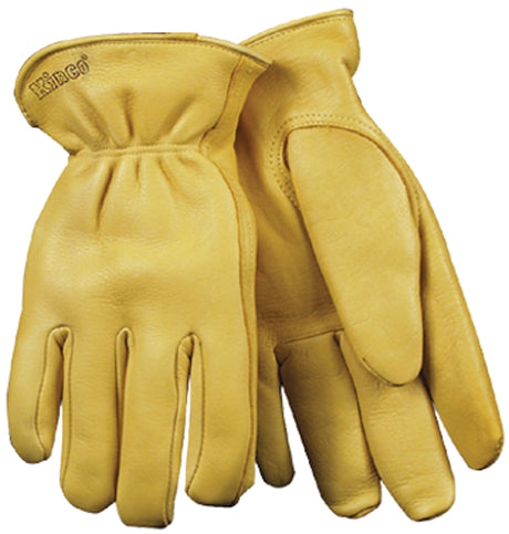 Heatkeep 90HK-M Gloves, Men's, M, 10 in L, Keystone Thumb, Easy-On Cuff, Deerskin Leather, Yellow