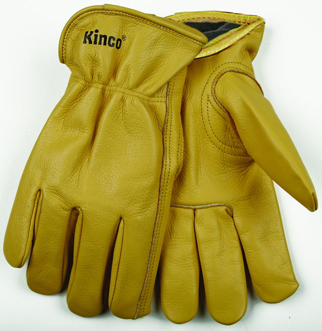 Heatkeep 98RL-XL Gloves, Men's, XL, 10-1/2 in L, Keystone Thumb, Easy-On Cuff, Cowhide Leather, Gold