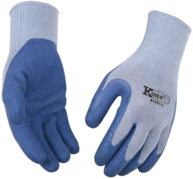 Kinco 1791-XL Coated Gloves, Men's, XL, 7 to 8 in L, Knit Wrist Cuff, Latex Coating, Latex/Polyester, Blue/Gray