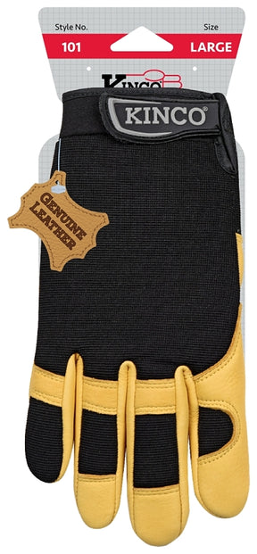 KincoPro 101-L Safety Gloves, Men's, L, Wing Thumb, Hook and Loop, Polyester/Spandex, Gold