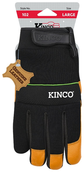 KincoPro 102-XL Safety Gloves, Men's, XL, Wing Thumb, Hook and Loop, Polyester/Spandex, Gold