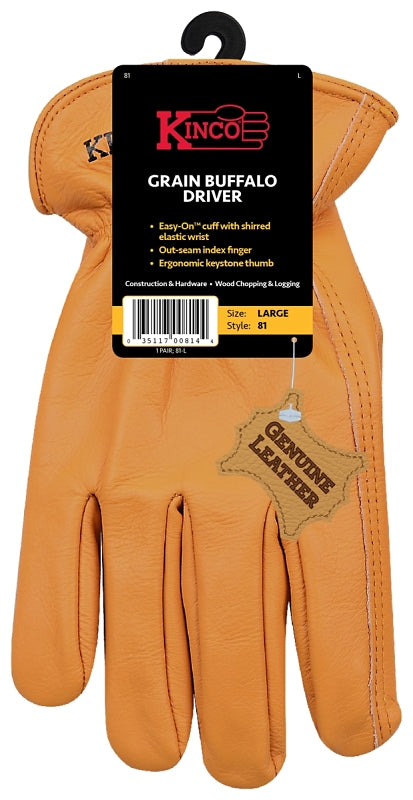 Kinco 81-XL Gloves, Men's, XL, Keystone Thumb, Easy-On Cuff, Grain Buffalo Leather, Gold