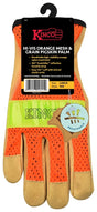 Kinco 909-XL Gloves, Men's, XL, Keystone Thumb, Easy-On, Shirred Elastic, Nylon/Polyester, Gold/Orange