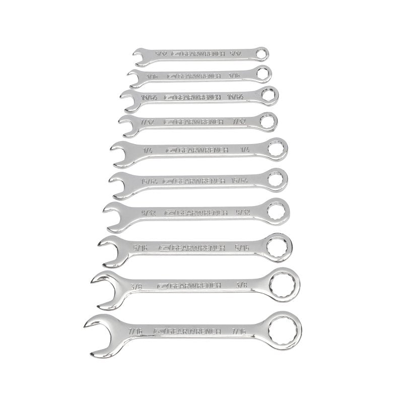GearWrench 86560 Midget Wrench Set, 10-Piece, Alloy Steel, Full Polish Chrome