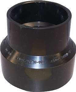 Canplas 103022BC Reducing Pipe Coupling, 2 x 1-1/2 in, Hub, ABS, Black, SCH 40 Schedule