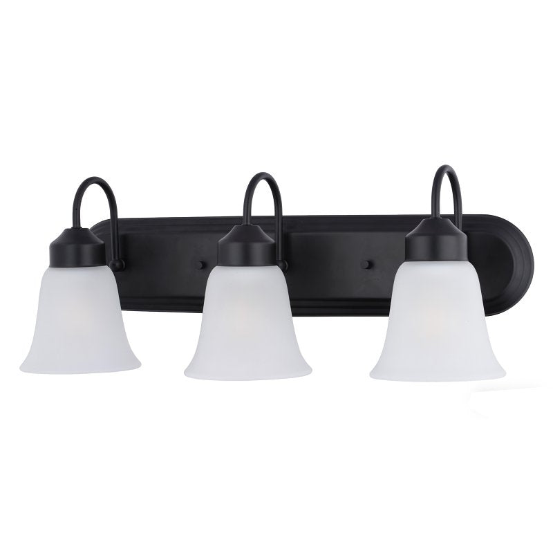 Boston Harbor OG24016 Vanity Light, 60 W, 3-Lamp, 24 in W, Steel Fixture, Matte Black Fixture with Frosted White Glass