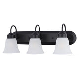 Boston Harbor OG24016 Vanity Light, 60 W, 3-Lamp, 24 in W, Steel Fixture, Matte Black Fixture with Frosted White Glass