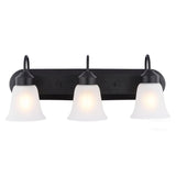 Boston Harbor OG24016 Vanity Light, 60 W, 3-Lamp, 24 in W, Steel Fixture, Matte Black Fixture with Frosted White Glass