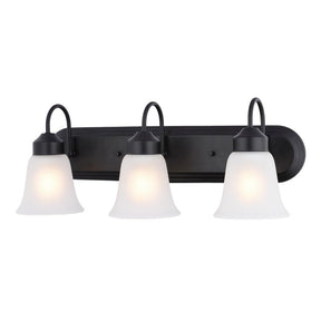 Boston Harbor OG24016 Vanity Light, 60 W, 3-Lamp, 24 in W, Steel Fixture, Matte Black Fixture with Frosted White Glass
