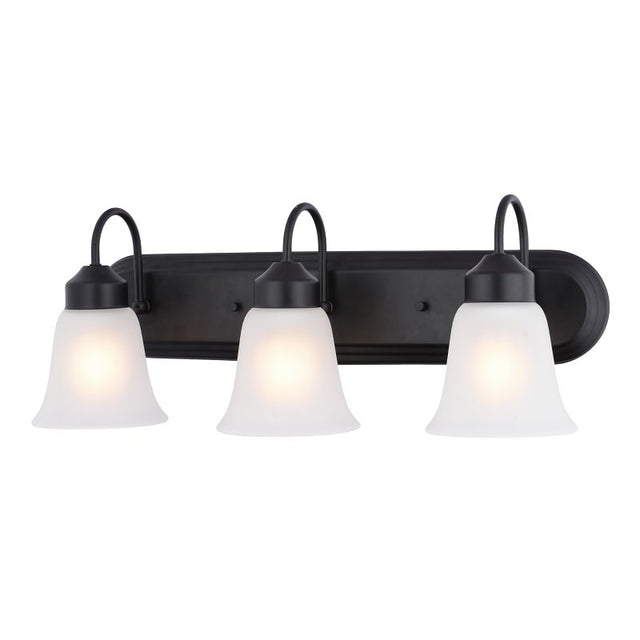 Boston Harbor OG24016 Vanity Light, 60 W, 3-Lamp, 24 in W, Steel Fixture, Matte Black Fixture with Frosted White Glass