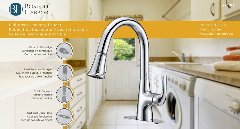 Boston Harbor 23PB002-032 Pull-Down Laundry Faucet, 1-Faucet Handle, Chrome