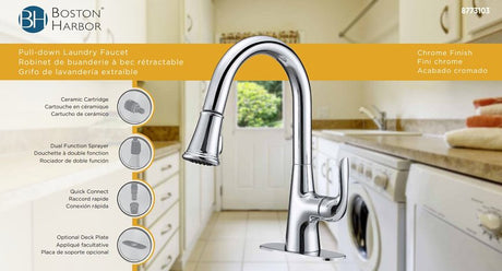 Boston Harbor 23PB002-032 Pull-Down Laundry Faucet, 1-Faucet Handle, Chrome