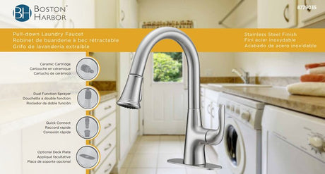 Boston Harbor 23PB002-033 Pull-Down Laundry Faucet, 1-Faucet Handle, Brushed Nickel