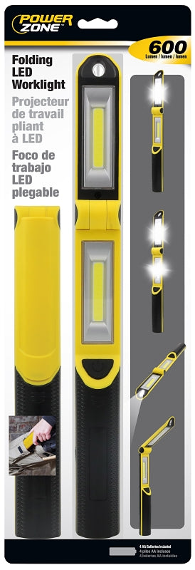 PowerZone ORLEDFHH01 Work Light, AA Battery, LED Lamp, 40, 300 and 600 Lumens, Yellow and Black
