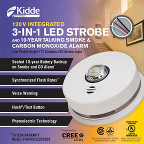 Kidde P4010ACLEDSCOCA Smoke and Carbon Monoxide Alarm, 85 dB, Alarm: Silent, Electrochemical, Photoelectric Sensor