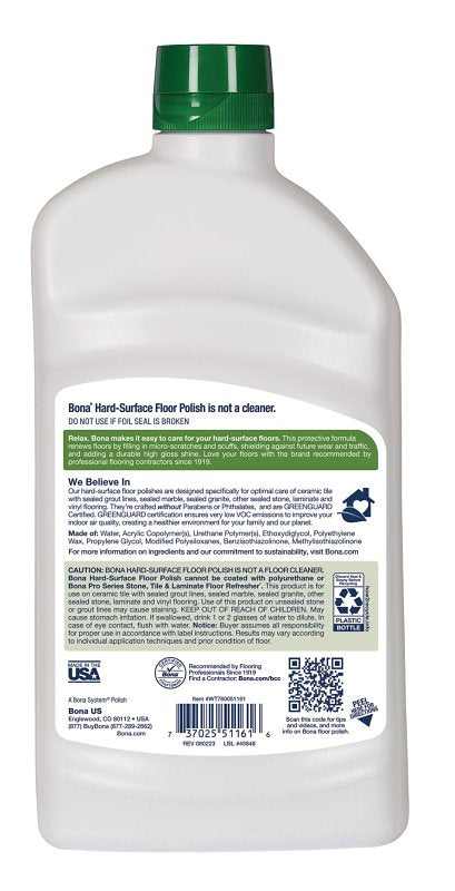 Bona WT760051161 Floor Polish, 32 oz, White, Liquid