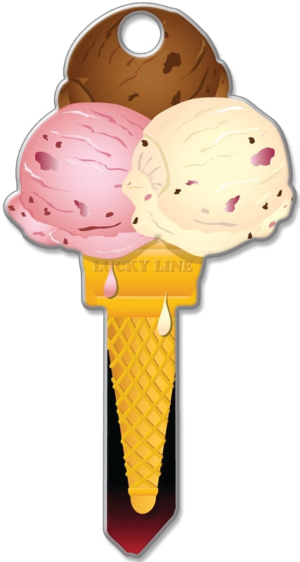 Lucky Line Key Shapes Series B111S Key Blank, Ice Cream, Brass, Enamel-Coated, For: Schlage Locks, Pack of 5