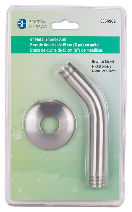 Boston Harbor A558215NP-OBF1 Shower Arm with Flange, 1/2-14 Connection, Threaded, 2.25 in L, Stainless Steel, 45 deg
