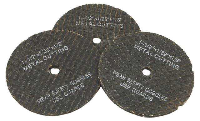 Forney 60215 3-Piece Cut-Off Wheel, 1-1/2 in Dia, 1/32 in Thick