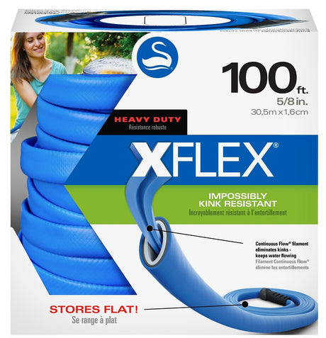 Swan XFlex CSNXF58100 Heavy-Duty Water Hose, 5/8 in, 100 ft L, Female, 13 gph, Polymer, Blue