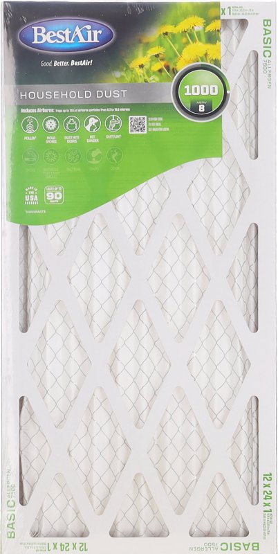 BestAir B1-1224-8-12 Air Filter, 24 in L, 12 in W, 8 MERV, Pack of 12