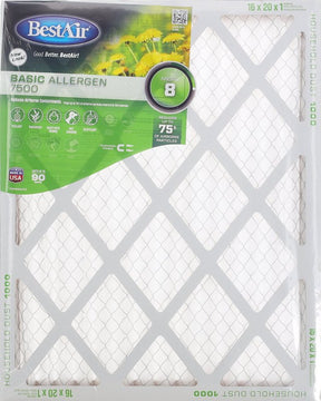 BestAir B1-1620-8-12 Air Filter, 20 in L, 16 in W, 8 MERV, 600 MPR, Pack of 12