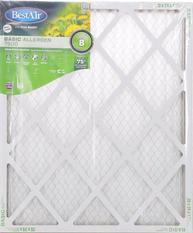 BestAir B1-2024-8-12 Air Filter, 20 in L, 24 in W, 8 MERV, Pack of 12