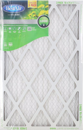 BestAir B1-1625-8-3VP4 Air Filter, 16 in L, 25 in W, 8 MERV, Pack of 4