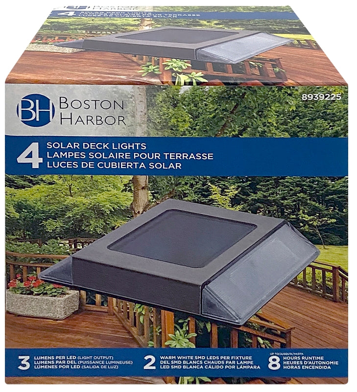 Boston Harbor 26084 Solar Deck Light, Nickel-Metal Hydride Battery, AA Battery, 2-Lamp, Stainless Steel/Plastic Fixture