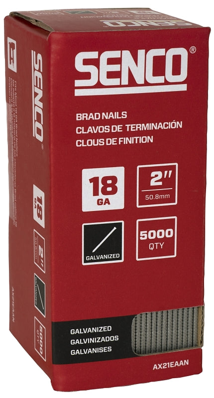 Senco AX21EAAN Series Nail, Glue Collation, 2 in L, 18 ga, Steel, Electro-Galvanized, Brad, Medium Head, Smooth Shank