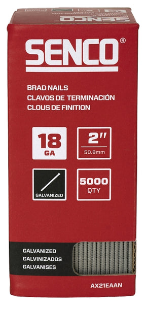 Senco AX21EAAN Series Nail, Glue Collation, 2 in L, 18 ga, Steel, Electro-Galvanized, Brad, Medium Head, Smooth Shank