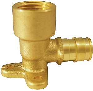 Apollo ExpansionPEX Series EPXDEE12 Drop Ear Pipe Elbow, 1/2 in, Barb x FNPT, PEX-A, 90 deg Angle, Brass