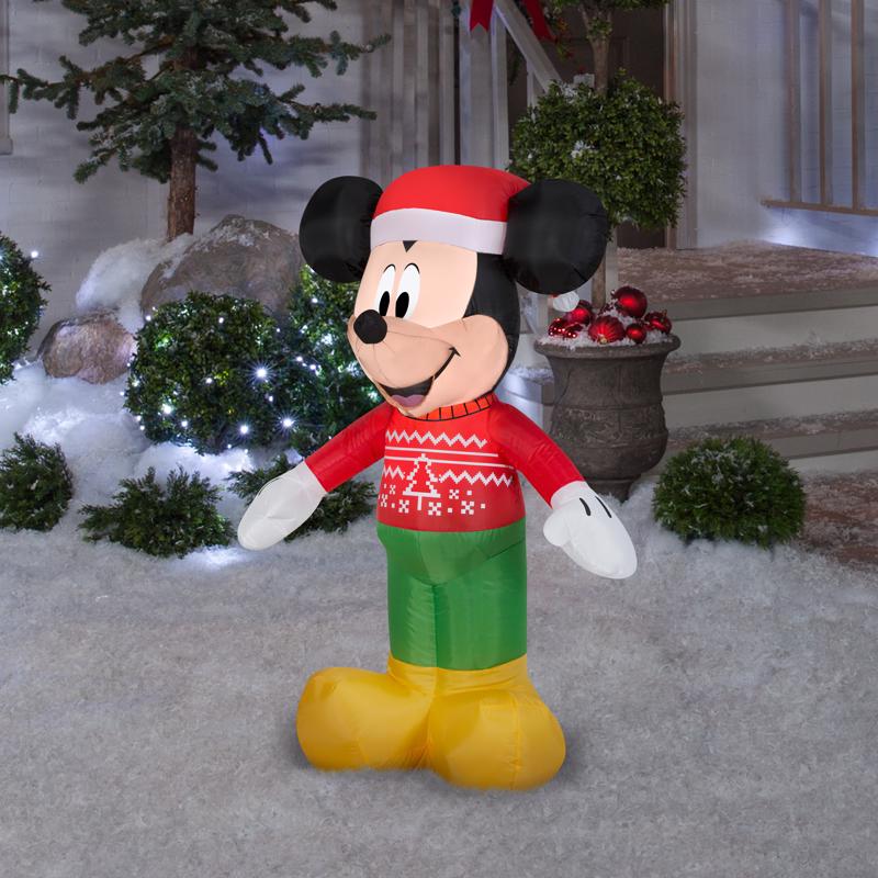 Gemmy Disney LED Clear Mickey Mouse in Christmas Sweater 42.13 in. Inflatable