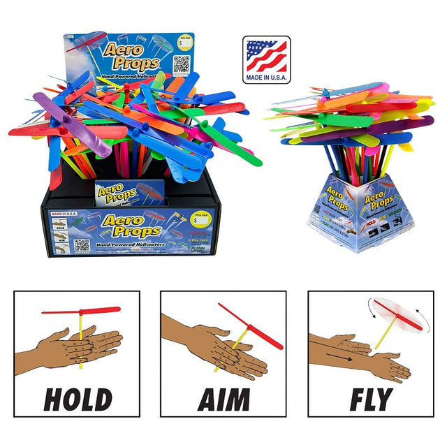 Aero Props AP0204-2D100 Propeller Toy, Hand Powered Flying, Plastic, Assorted, Pack of 100
