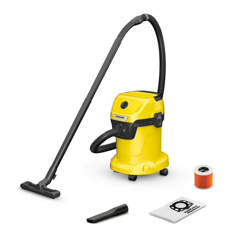 Karcher WD 3 Series 1.628-114.0 Wet and Dry Vacuum Cleaner, 4.5 gal, 78 cfm Air, Cartridge, 1000 W, 120 V, Yellow