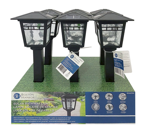 Boston Harbor 26072 Solar Coach Stake Light, Nickel-Metal Hydride Battery, AA Battery, 1-Lamp, Plastic/Glass Fixture, Pack of 6