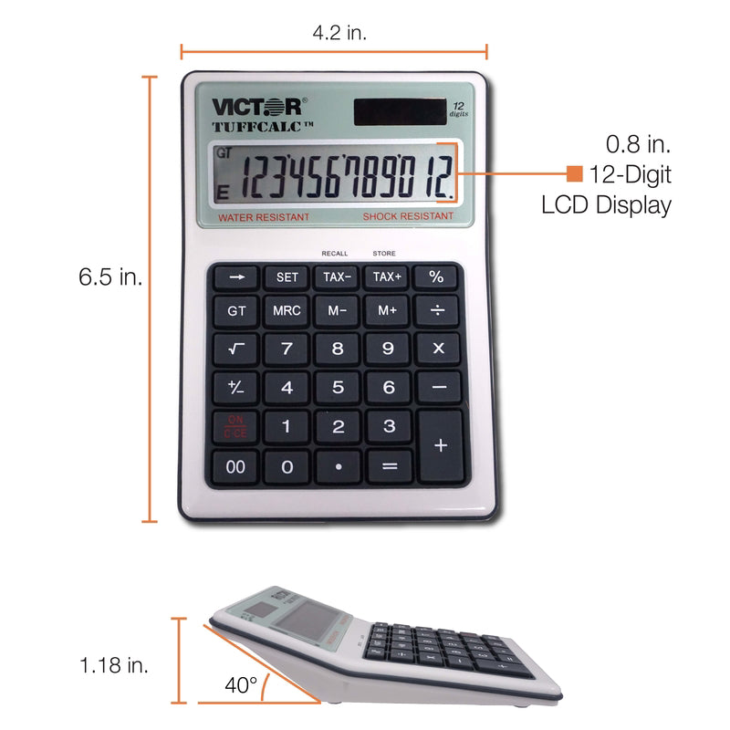 Victor Tuffcalc Silver 12 digit Solar Powered Deluxe Desktop Calculator