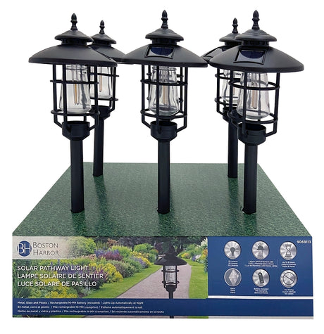 Boston Harbor 26074 Solar Stake Light with LED, Nickel-Metal Hydride Battery, AA Battery, 1-Lamp, Black, Pack of 6