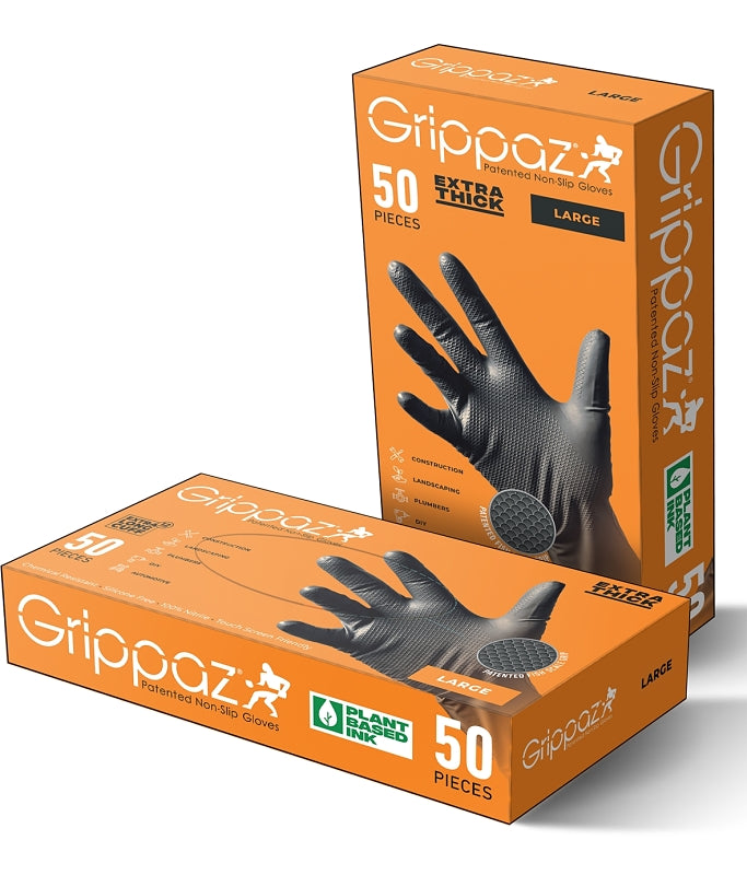 Grippaz G21091-XL50 Disposable Gloves, XL, Nitrile, Black, 4-1/4 in L