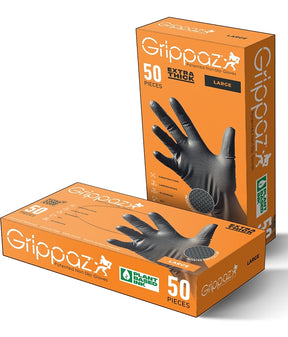 Grippaz G21091-XL50 Disposable Gloves, XL, Nitrile, Black, 4-1/4 in L