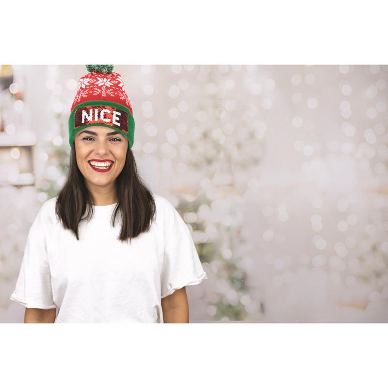 DM Merchandising Winter Naughty or Nice Santa Sequin Pom Hat Green/Red One Size Fits Most, Pack of 12