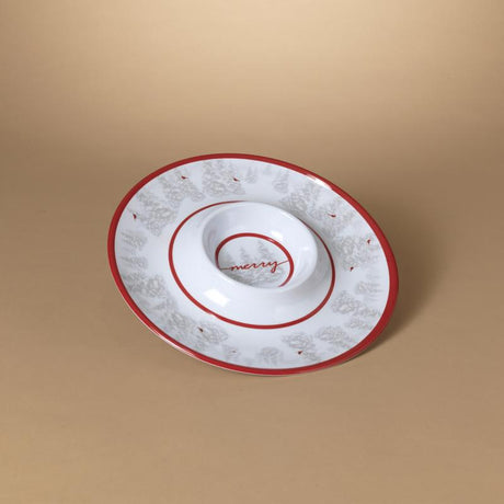Gerson Red/White Holiday Cardinal Chip and Dip Plate, Pack of 12