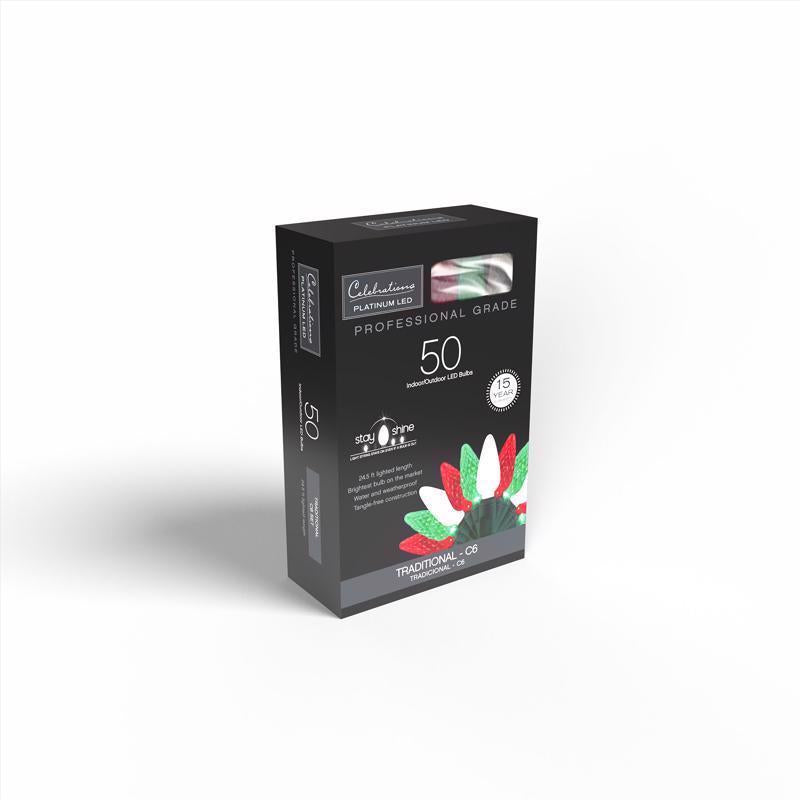 Celebrations Platinum LED C6 Red/Green/Pure White 50 ct String Christmas Lights