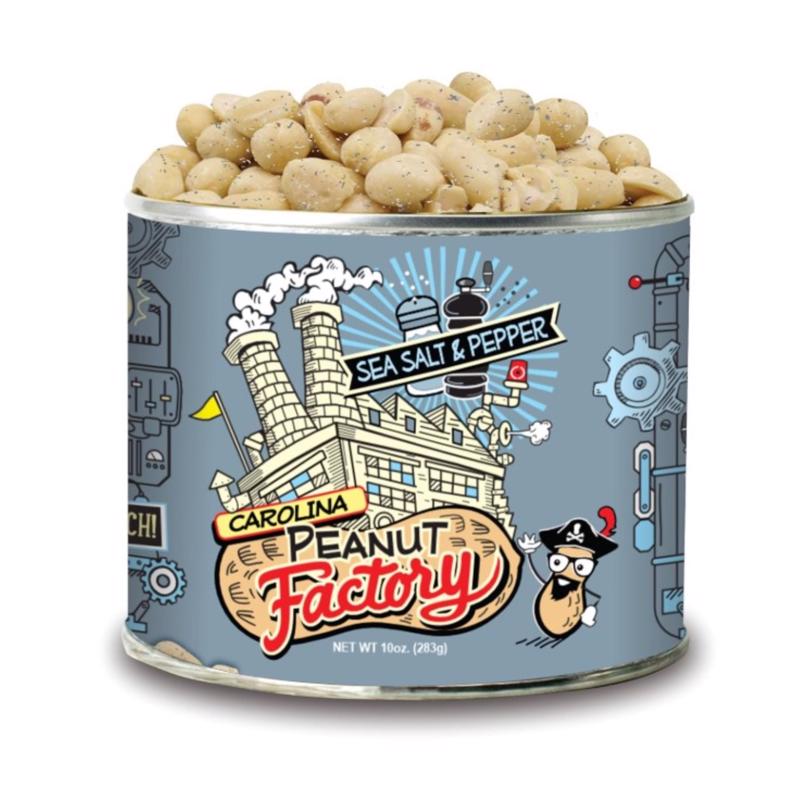 1 in 6 Snacks Carolina Peanut Factory Sea Salt & Pepper Peanuts 10 oz Can, Pack of 6