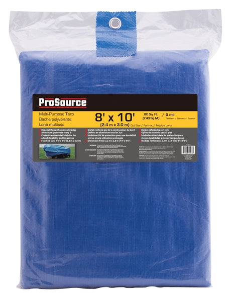 ProSource T0810BB90-BLU Tarpaulin, 10 ft L, 8 ft W, 5 mil Thick, Polyethylene, Blue